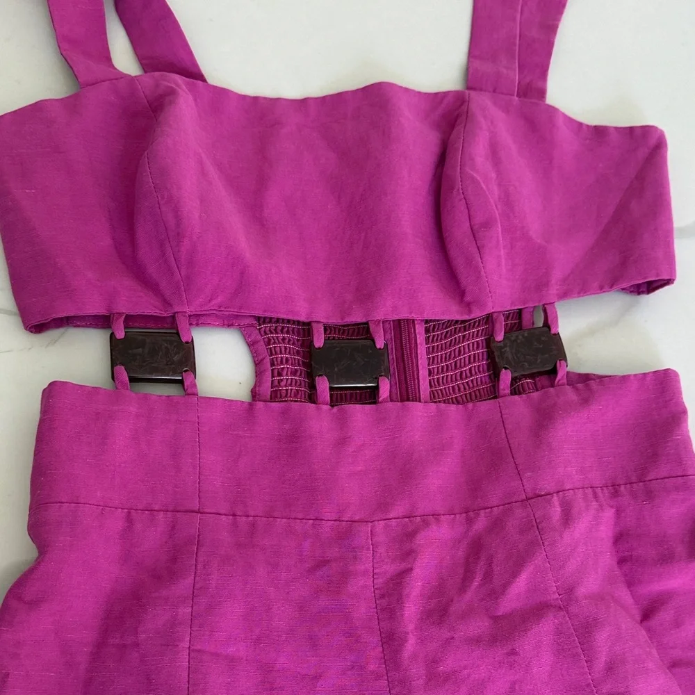 Bright Pink Women's Linen Blend Romper - Picture 2 of 6
